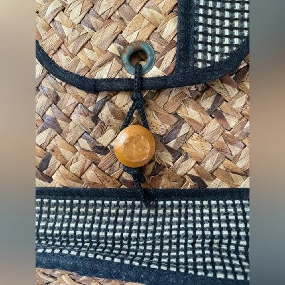 Handmade Brown Straw Backpack Shoulder Bag